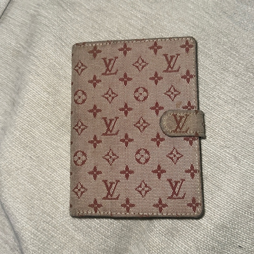 Louis Vuitton pink denim monogram agenda gold hardware